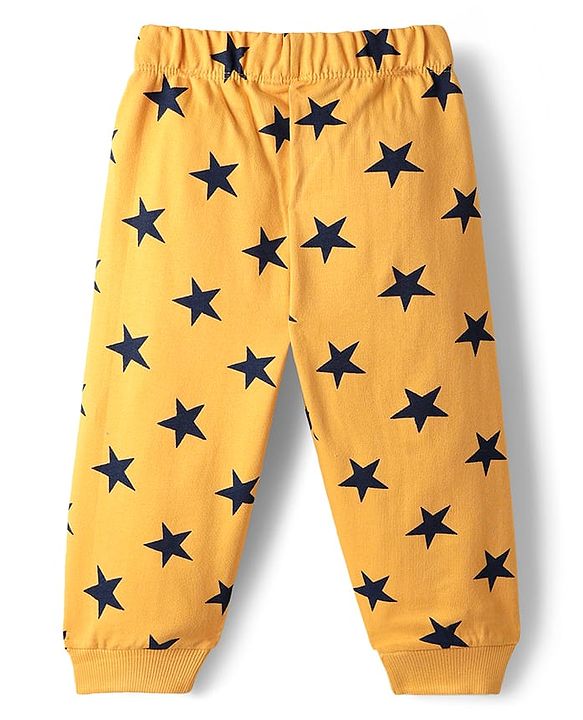 Babyhug Loop Knit Terry Full Sleeves Co-Ord Night Suit With Star Print - Yellow