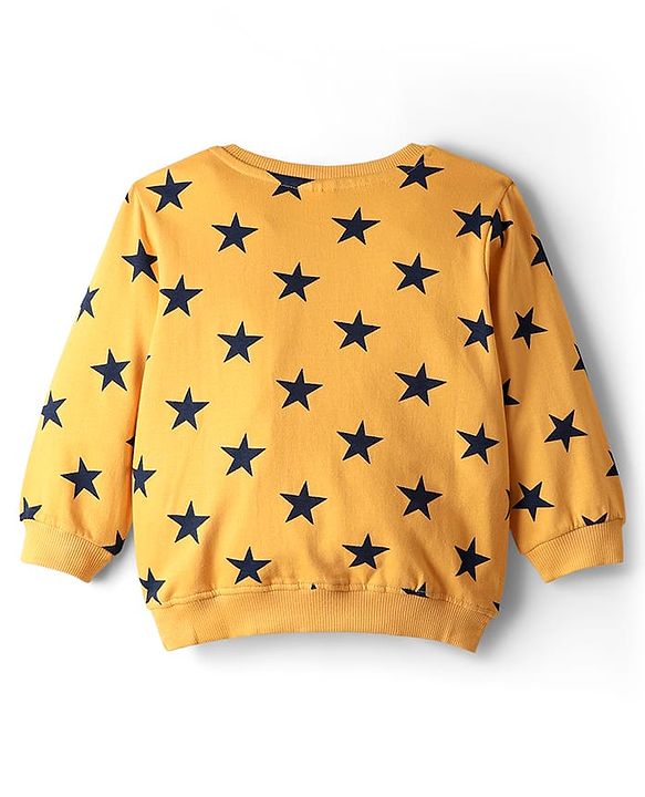 Babyhug Loop Knit Terry Full Sleeves Co-Ord Night Suit With Star Print - Yellow