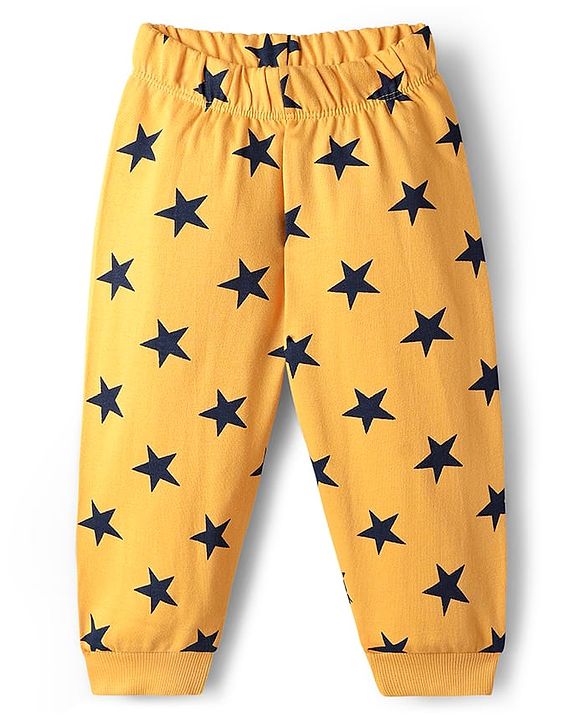 Babyhug Loop Knit Terry Full Sleeves Co-Ord Night Suit With Star Print - Yellow
