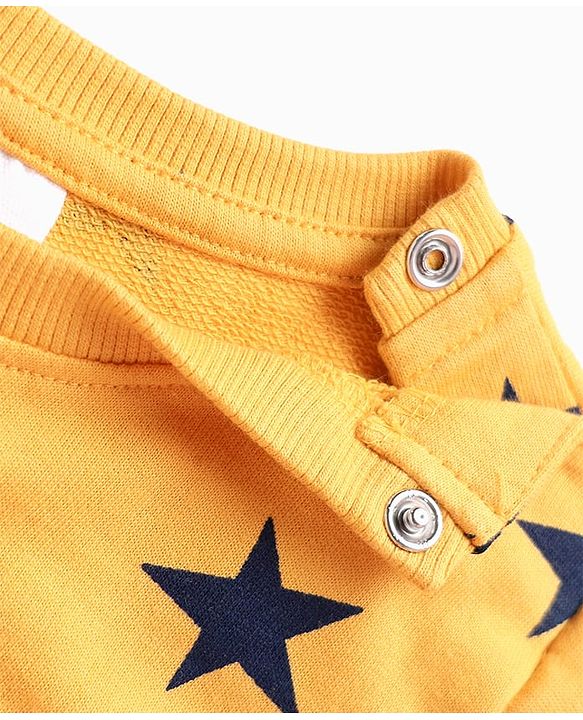 Babyhug Loop Knit Terry Full Sleeves Co-Ord Night Suit With Star Print - Yellow