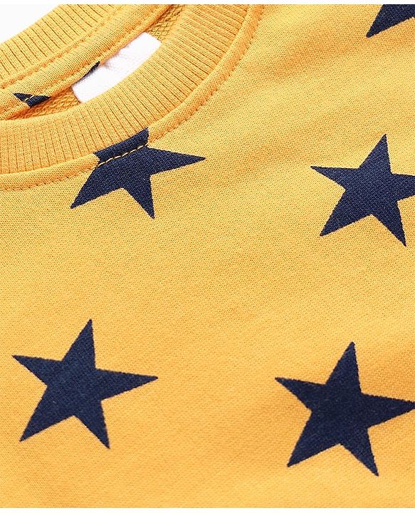Babyhug Loop Knit Terry Full Sleeves Co-Ord Night Suit With Star Print - Yellow