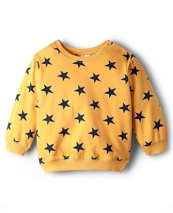 Babyhug Loop Knit Terry Full Sleeves Co-Ord Night Suit With Star Print - Yellow