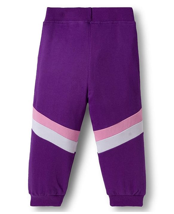 Babyhug Knit Premium Light Gauge Terry Full Sleeves  Top and Joggers Set With Cut & Sew Detailing & Awesome Text Print - Purple & Pink