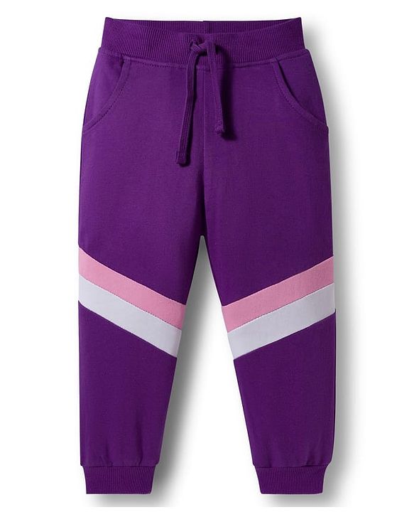 Babyhug Knit Premium Light Gauge Terry Full Sleeves  Top and Joggers Set With Cut & Sew Detailing & Awesome Text Print - Purple & Pink