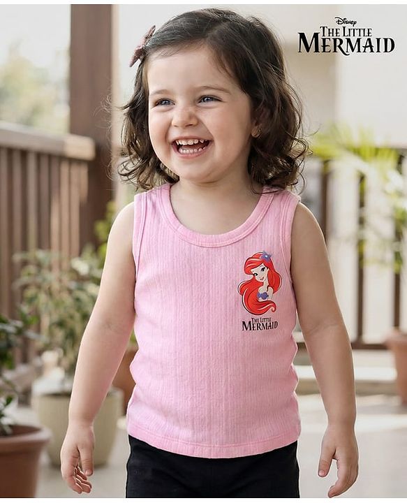 Babyhug Disney Sleeveless Thermal Vest with Disney Princess Ariel Graphic - Pink