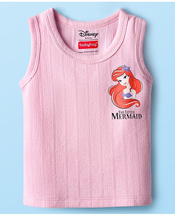 Babyhug Disney Sleeveless Thermal Vest with Disney Princess Ariel Graphic - Pink