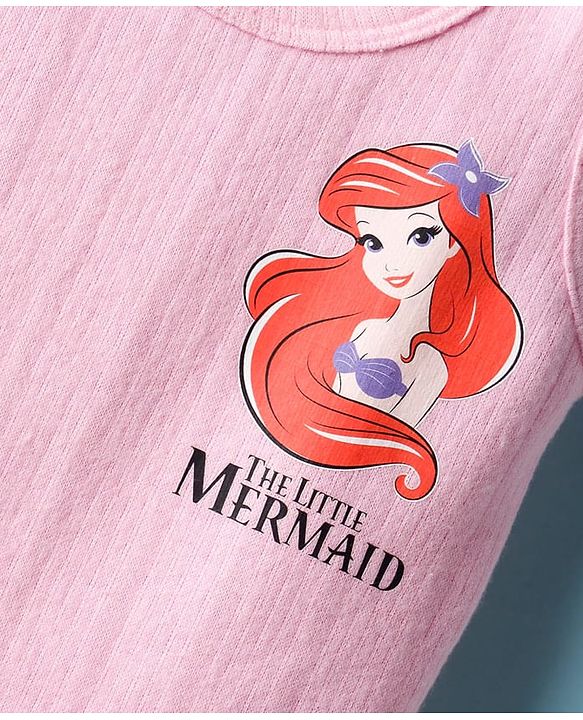 Babyhug Disney Sleeveless Thermal Vest with Disney Princess Ariel Graphic - Pink