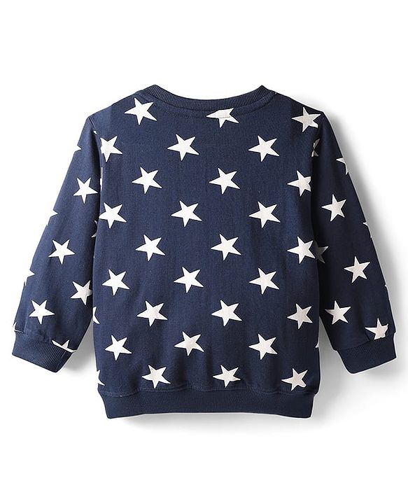 Babyhug Cotton Knit Full Sleeves Co-ords Night Suit With Star Print - Navy Blue