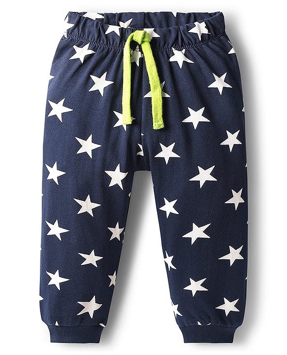 Babyhug Cotton Knit Full Sleeves Co-ords Night Suit With Star Print - Navy Blue
