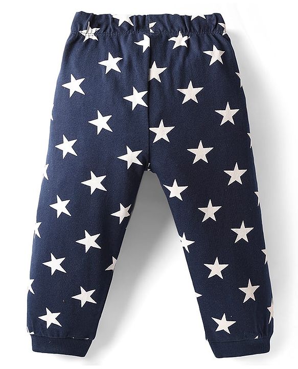 Babyhug Cotton Knit Full Sleeves Co-ords Night Suit With Star Print - Navy Blue