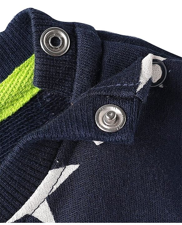 Babyhug Cotton Knit Full Sleeves Co-ords Night Suit With Star Print - Navy Blue