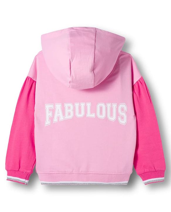 Babyhug Knit Premium Light Gauge Terry Full Sleeves Hooded Top & Joggers Set With Text Print - Pink