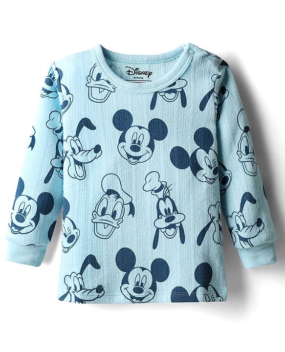 Babyhug Disney Full Sleeves Thermal Vest With Mickey & Friends Print - Blue