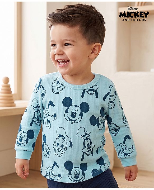 Babyhug Disney Full Sleeves Thermal Vest With Mickey & Friends Print - Blue
