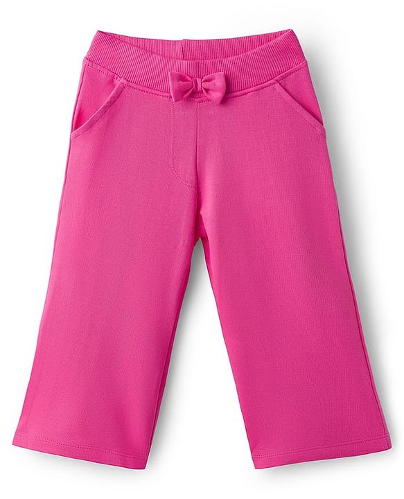 Babyhug 100% Cotton Terry Knit Full Sleeves Sweatshirt Jacket Inner Top & Pant Set with Bow Applique - Pink & White