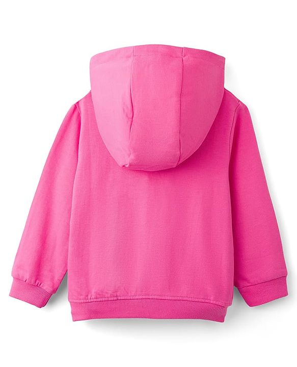 Babyhug 100% Cotton Terry Knit Full Sleeves Sweatshirt Jacket Inner Top & Pant Set with Bow Applique - Pink & White