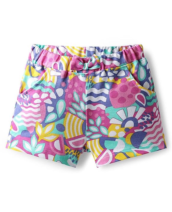Babyhug Terry Knit Half Sleeves Co-ords Hooded Sweatshirt & Shorts Set with Tropical Theme Print - Multicolor