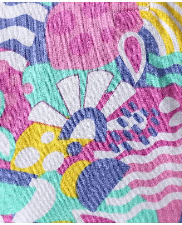 Babyhug Terry Knit Half Sleeves Co-ords Hooded Sweatshirt & Shorts Set with Tropical Theme Print - Multicolor