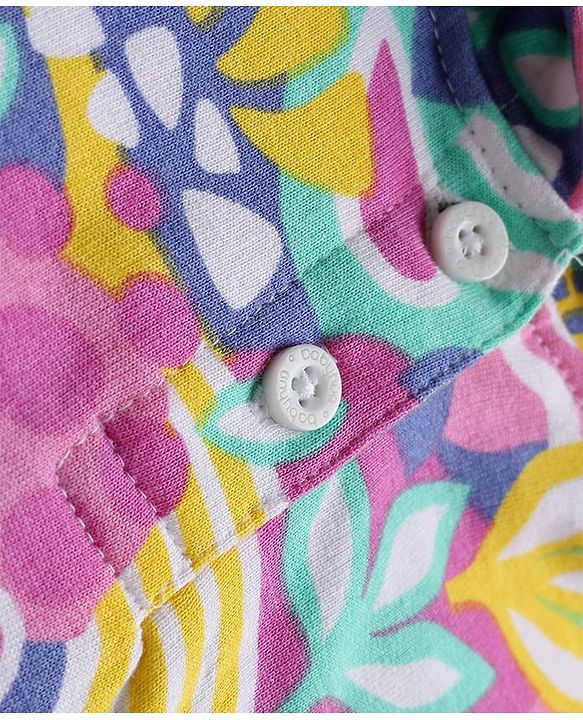 Babyhug Terry Knit Half Sleeves Co-ords Hooded Sweatshirt & Shorts Set with Tropical Theme Print - Multicolor
