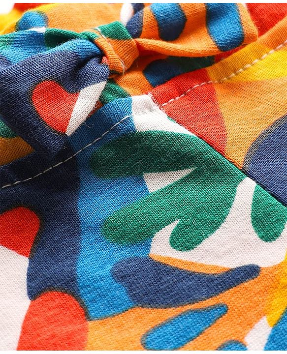 Babyhug Terry Knit Half Sleeves Co-ords Hooded Sweatshirt & Shorts Set with Tropical Theme Print - Multicolor