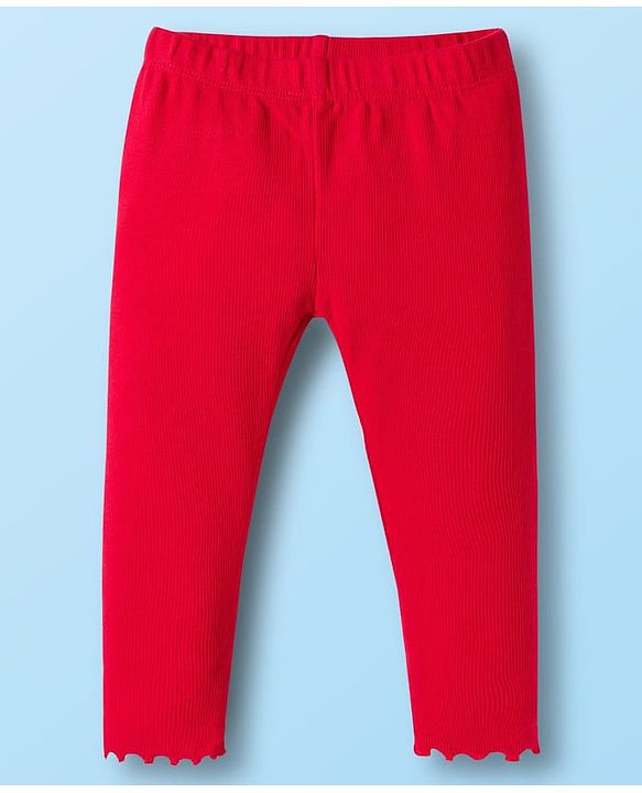 Babyhug Crinkled Crepe 100% Cotton Knit Full Sleeves Top & Leggings Set with Heart Print - Offwhite & Red