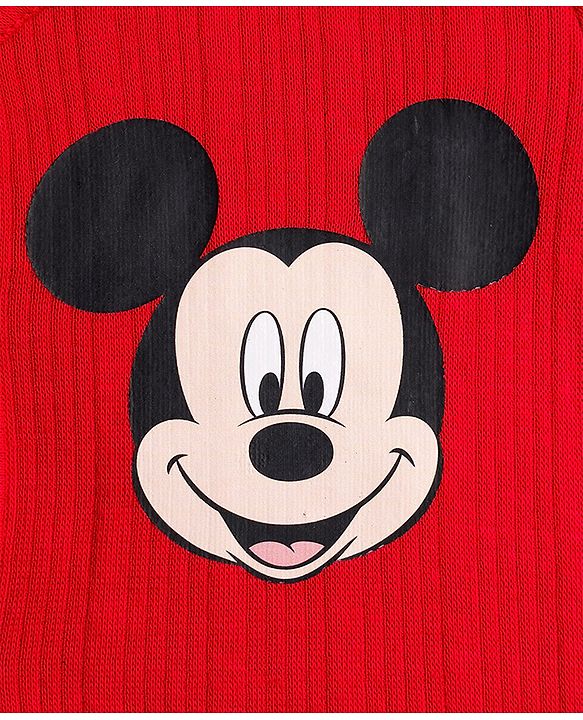 Babyhug Disney Full Sleeve Front Open Thermal Vest with Mickey Mouse Graphic - Red