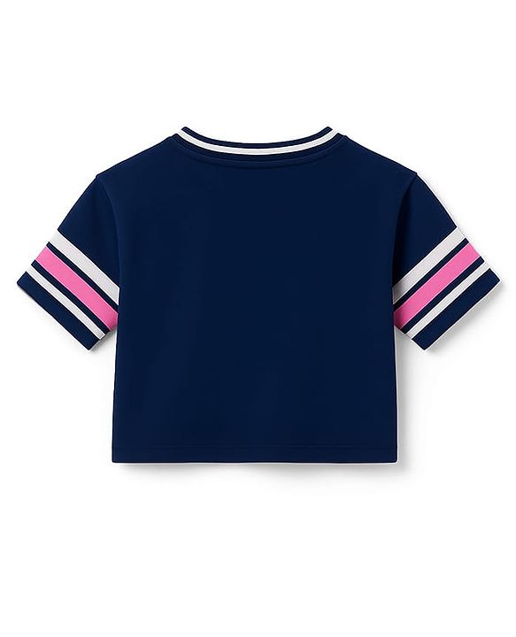 Babyhug 100% Cotton Terry Knit Half Sleeves Top & Track Pants Set with 98 Text Print - Navy Blue