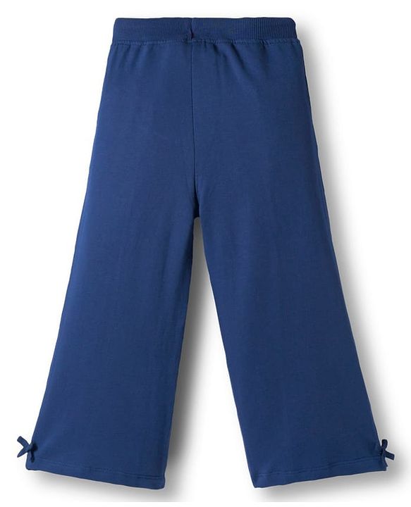 Babyhug Terry Knit Premium Light Gauge Terry Full Sleeves Top & Trouser Set with Cherrish The Little Things Text Print & Bow Applique - Navy Blue