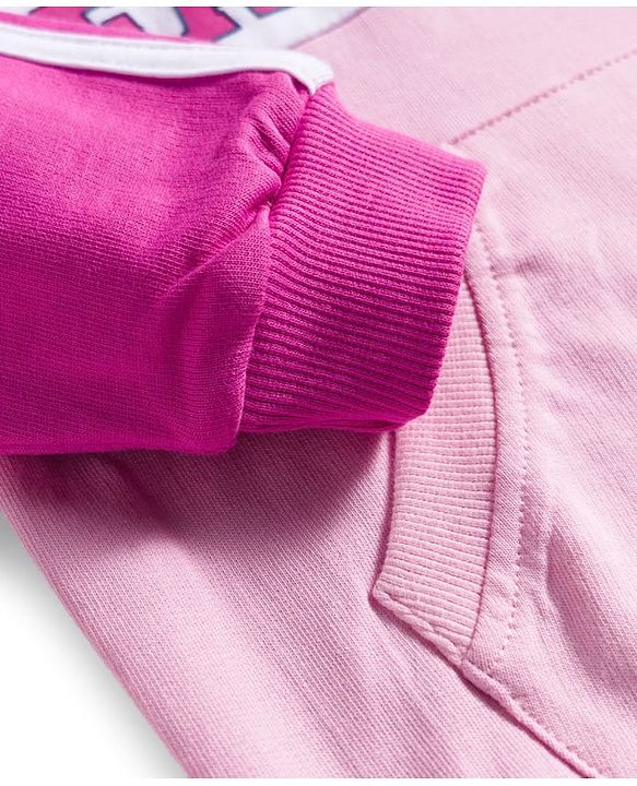 Babyhug Terry Knit Premium Light Gauge Terry Full Sleeves Hooded Top and Lounge Pant Set with Kangaroo Pockets & Fabulous Text Print - Pink