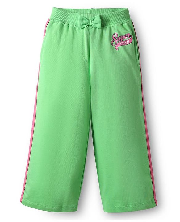 Babyhug Fleece Knit Full Sleeves Sweatshirt & Lounge Pant Set with Text Print & Tape Detailing - Limegreen