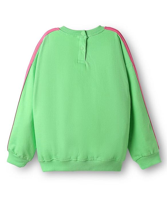 Babyhug Fleece Knit Full Sleeves Sweatshirt & Lounge Pant Set with Text Print & Tape Detailing - Limegreen