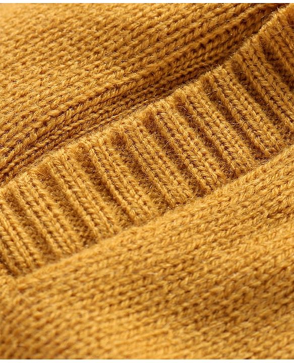 Babyhug Knitted Full Sleeves Hooded Front Open Sweater With Aztec Design - Mustard