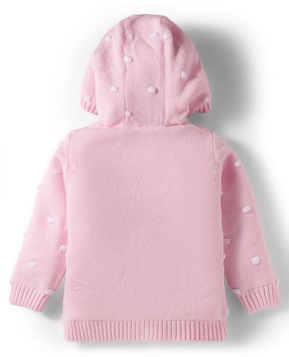 Babyhug Knit Full Sleeves Hooded Front Open Sweater with Ear Applique - Pink