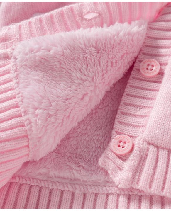 Babyhug Knit Full Sleeves Hooded Front Open Sweater with Ear Applique - Pink
