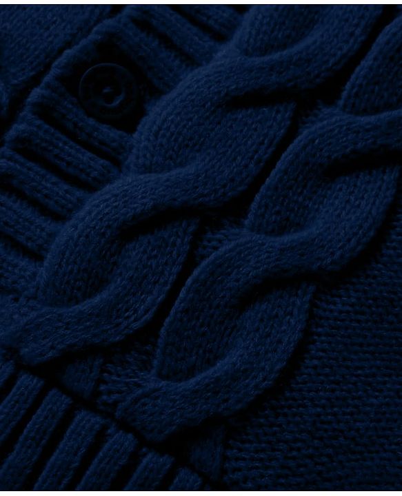 Babyhug Knit Full Sleeves Hooded Front Open Sweater with Cable Knit Design & Ear Applique - Navy Blue