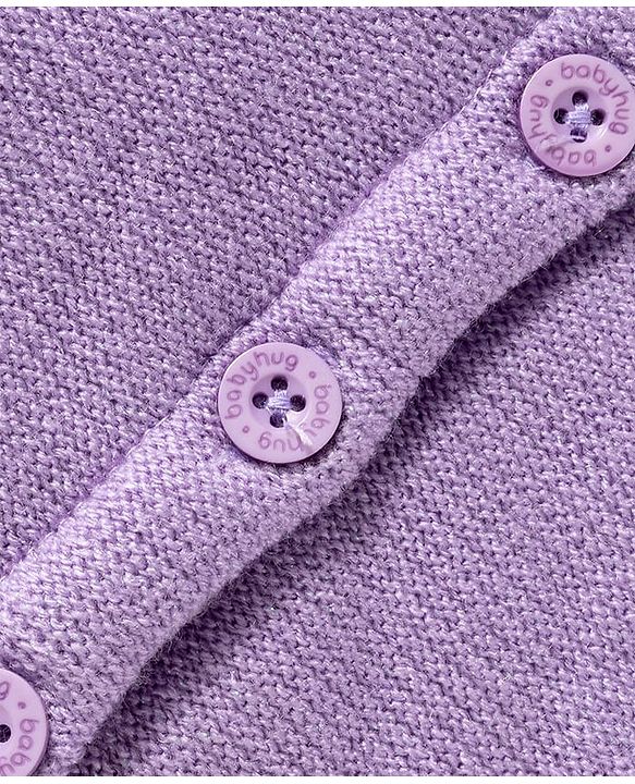 Babyhug Knit Full Sleeves Front Open Hooded Sweater with Fox Applique & Pocket Detailing - Lavender