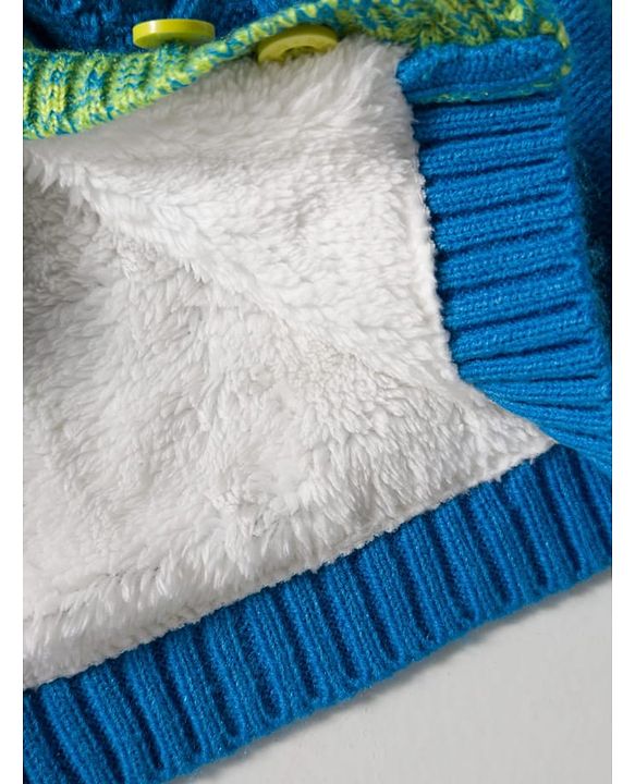 Babyhug Knitted Full Sleeves Hooded Front Open Sweater With Cable Knit Design - Green & Blue