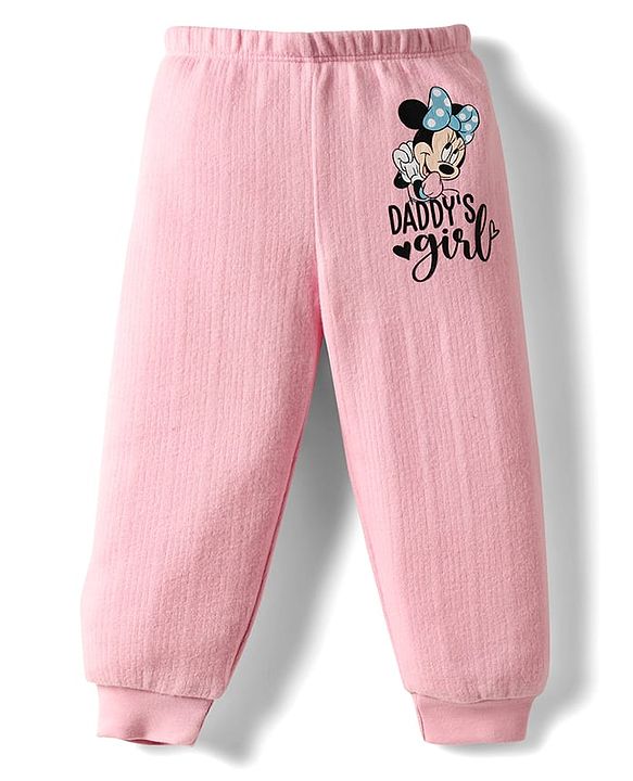 Babyhug Disney Full Sleeve Front Open Thermal Vest & Pant Set With Minnie Mouse Graphic - Pink