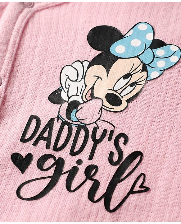 Babyhug Disney Full Sleeve Front Open Thermal Vest & Pant Set With Minnie Mouse Graphic - Pink