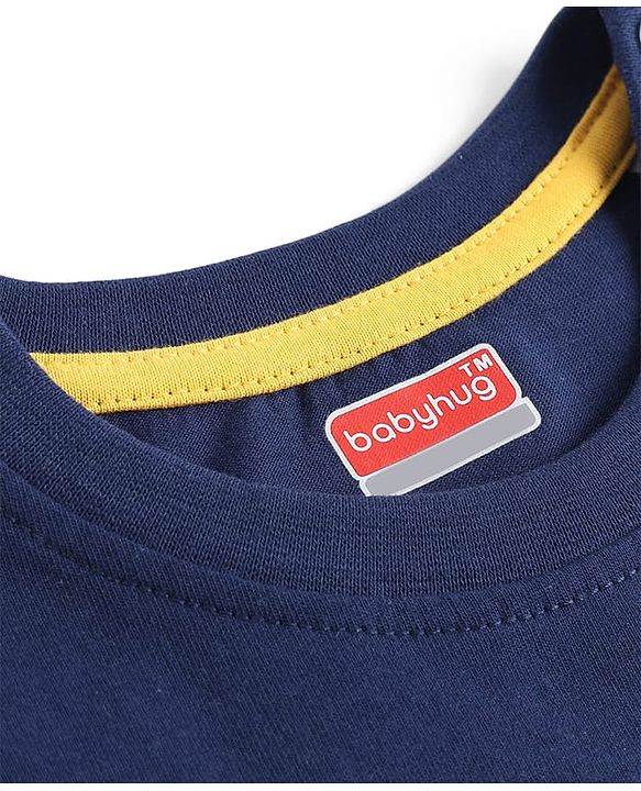 Babyhug 100% Single Jersey Knit Full Sleeves T-Shirt with Animal Graphics - Navy Blue