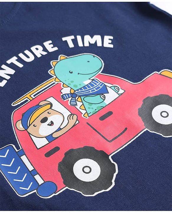 Babyhug 100% Single Jersey Knit Full Sleeves T-Shirt with Animal Graphics - Navy Blue