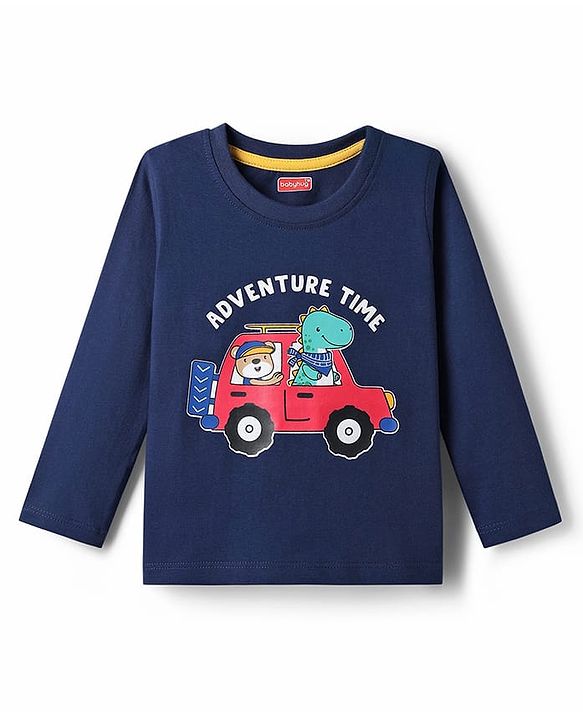 Babyhug 100% Single Jersey Knit Full Sleeves T-Shirt with Animal Graphics - Navy Blue