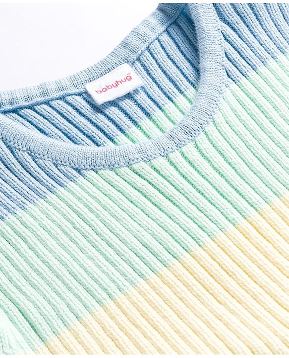 Babyhug Sweater Knit Half Sleeves Woollen Dress with Color Block Design & Pockets - Multicolor
