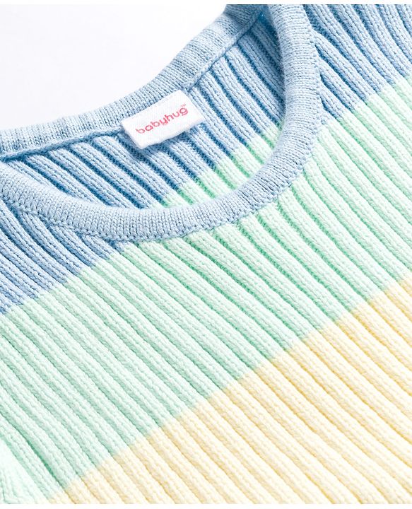 Babyhug Sweater Knit Half Sleeves Woollen Dress with Color Block Design & Pockets - Multicolor