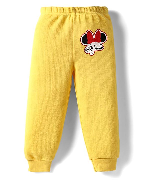 Babyhug Disney Full Sleeve Front Open Thermal Vest & Pant Set With Minnie Mouse Graphic - Yellow