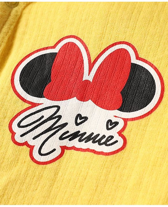 Babyhug Disney Full Sleeve Front Open Thermal Vest & Pant Set With Minnie Mouse Graphic - Yellow