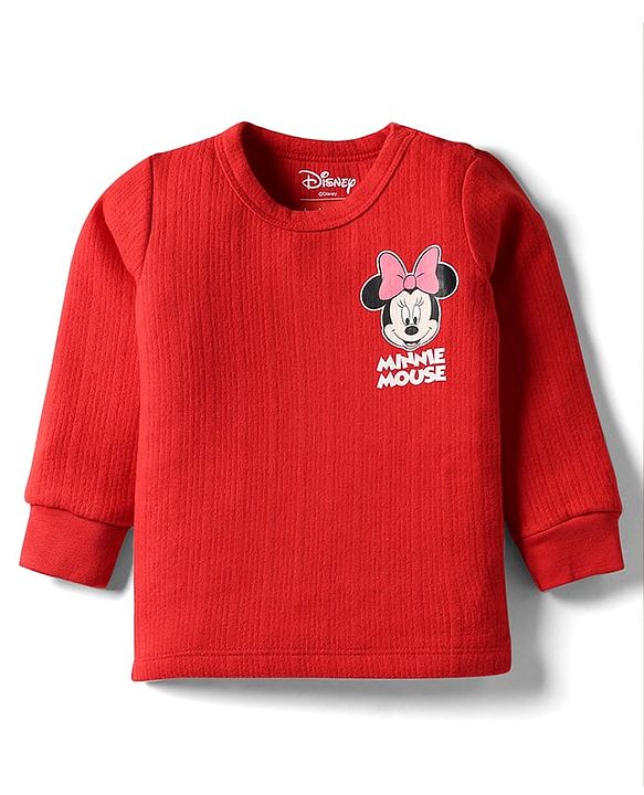 Babyhug Disney Full Sleeve Thermal Vest With Minnie Mouse Graphic - Red