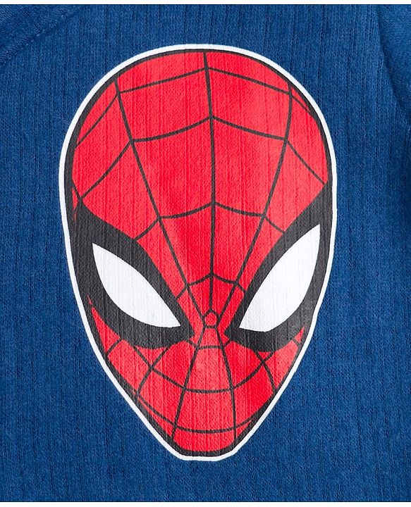 Babyhug Marvel Full Sleeve Front Open Thermal Vest With Spider-man Graphic - Blue