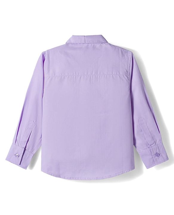 Babyhug Oxford Cotton Woven Full Sleeves Solid Color Pintuck Party Shirt with Bow - Lavender