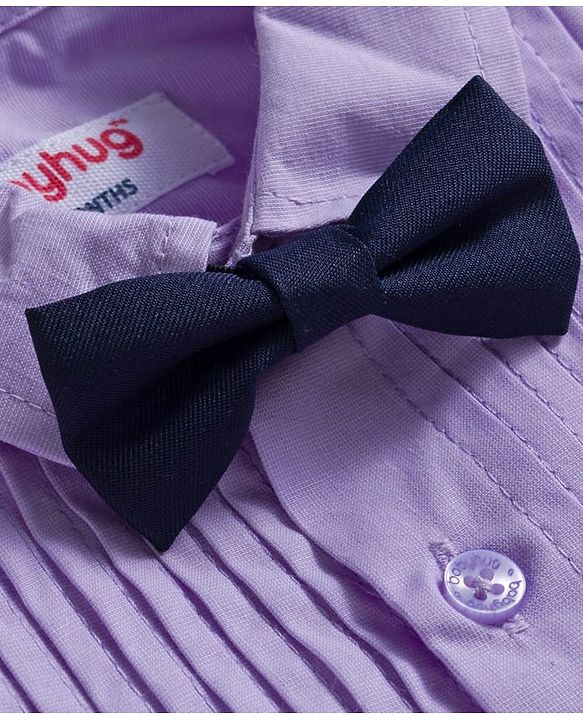 Babyhug Oxford Cotton Woven Full Sleeves Solid Color Pintuck Party Shirt with Bow - Lavender